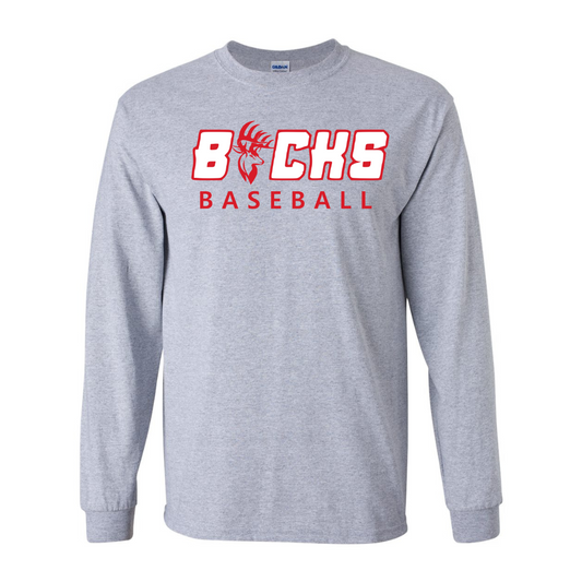 Grey Bucks Baseball with Buck Head - Long Sleeve T-Shirt